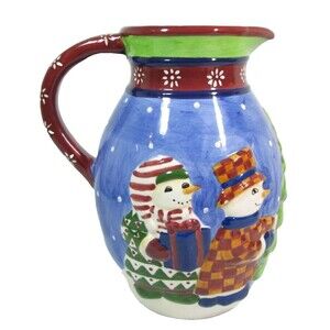 Vintage 1999 Block "Snow People" by Gear Pitcher Hand Painted Snowmen Christmas
